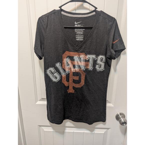 San Fransisco Giants Shirt Womens Gray SF Logo Nike V-Neck Slim Fit Size L MLB - Picture 1 of 7